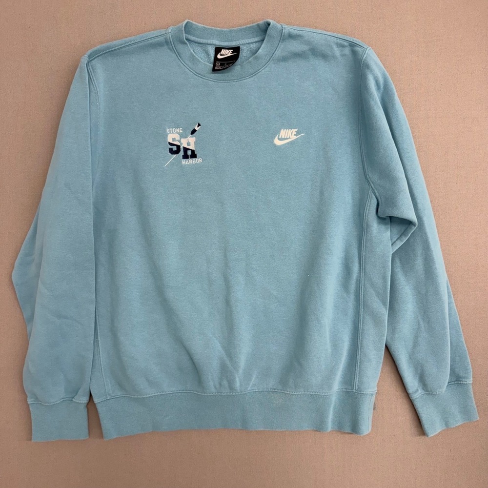 Nike Mens Stone Harbor Crewneck Sweatshirt Light Blue Fleece Pullover Medium